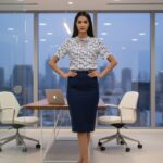Floral print blouse for women, featuring a keyhole neckline and designed for office wear or professional settings.